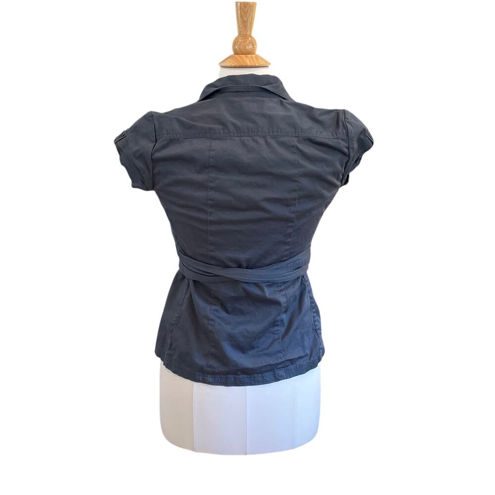 Banana Republic Gray/Blue Short Sleeve V-Neck Wrap Top, Minimalist, Y2K, Size XS - Picture 4 of 13